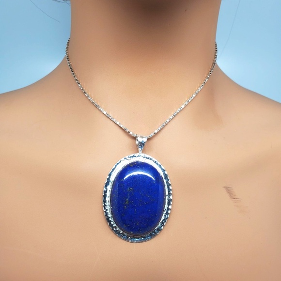 Sterling Silver Large Oval Lapis Lazuli Pendant #21221 - Picture 1 of 7